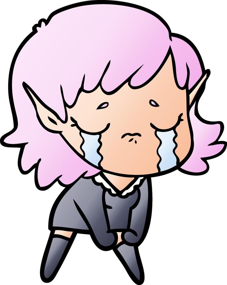 cartoon crying elf girl vector