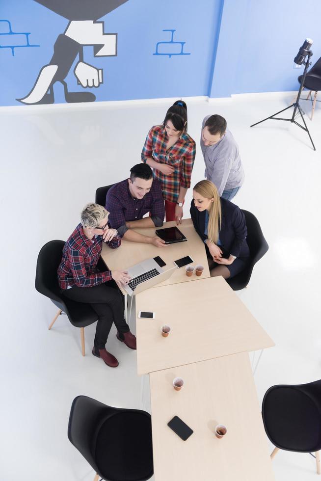 aerial view of business people group on meeting photo