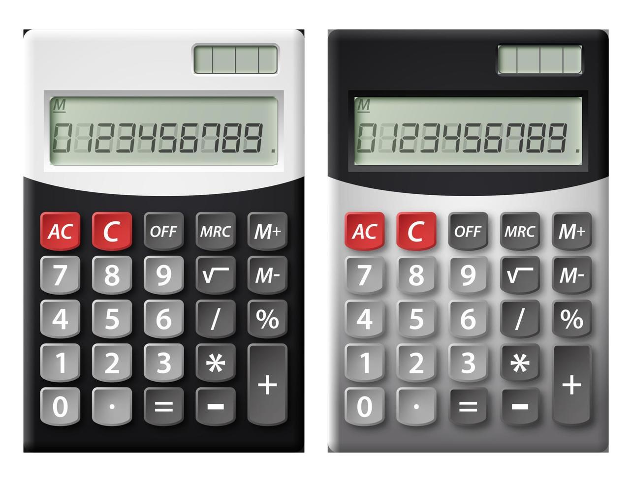 Dos calculadoras con conjunto de números digitales. vector