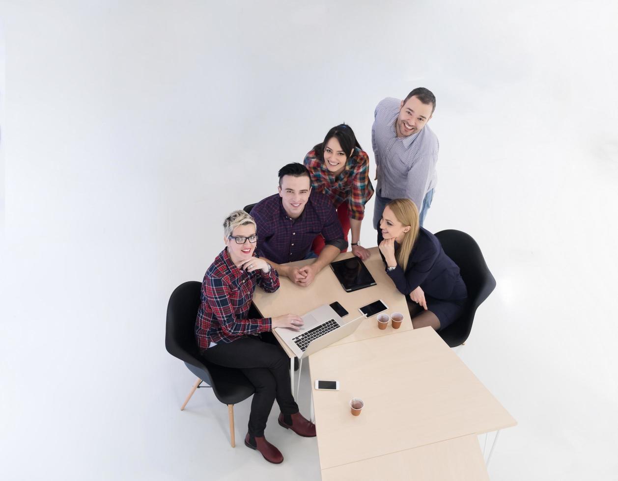 aerial view of business people group on meeting photo