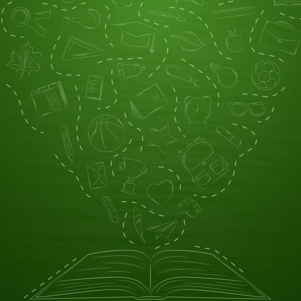 Back to school doodles in chalkboard background vector