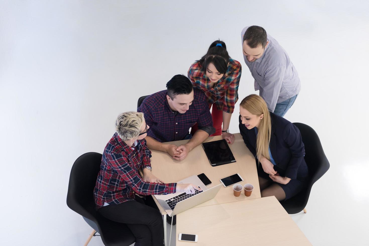 aerial view of business people group on meeting photo