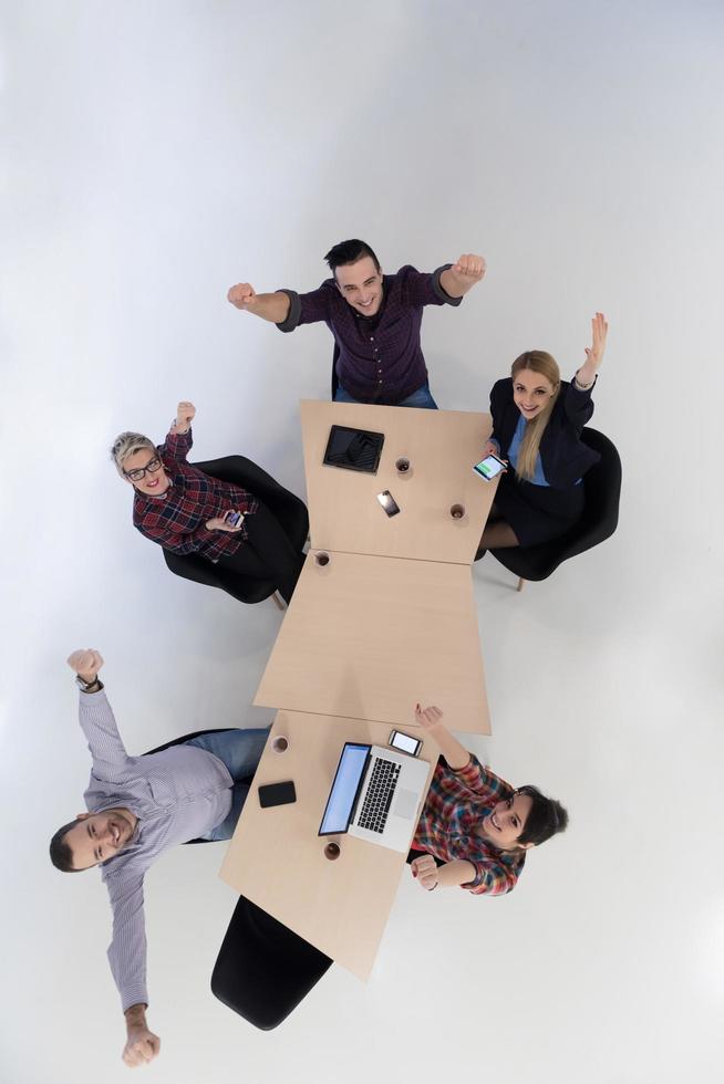 aerial view of business people group on meeting photo