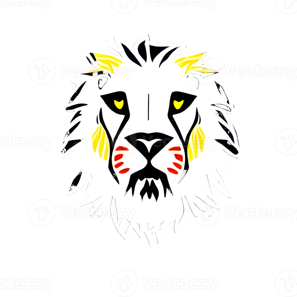 Colorful lions Head Logo, lions face Sticker, modern pop art style, dark Black background. png