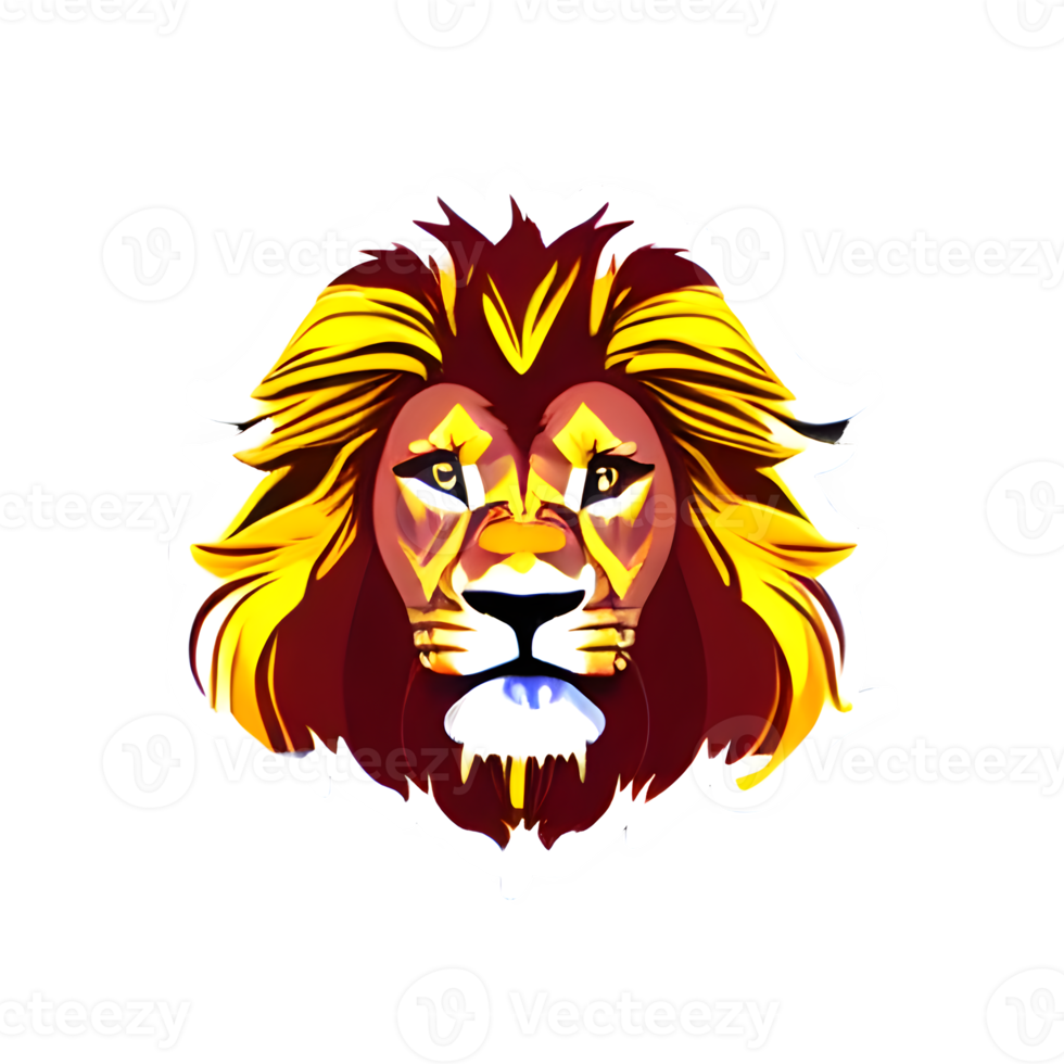 logotipo de cabeza de leones coloridos, pegatina de cara de leones, estilo de arte pop moderno, fondo negro oscuro. png