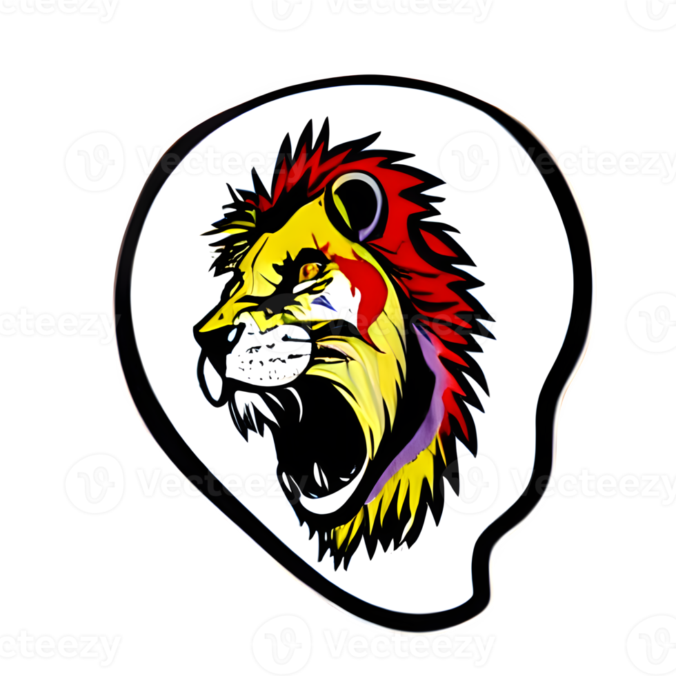 logo de tête de lions colorés, autocollant de visage de lions, style pop art moderne, fond noir foncé. png