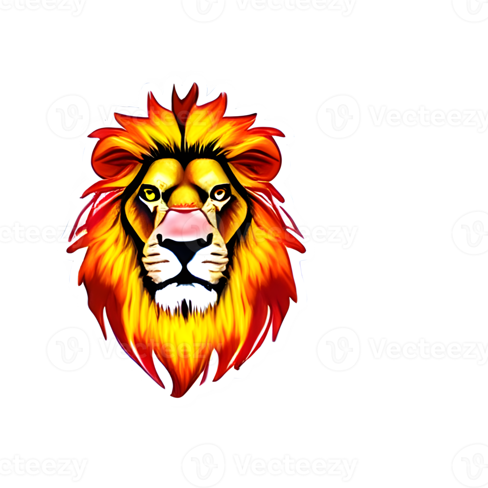 Colorful lions Head Logo, lions face Sticker, modern pop art style, dark Black background. png