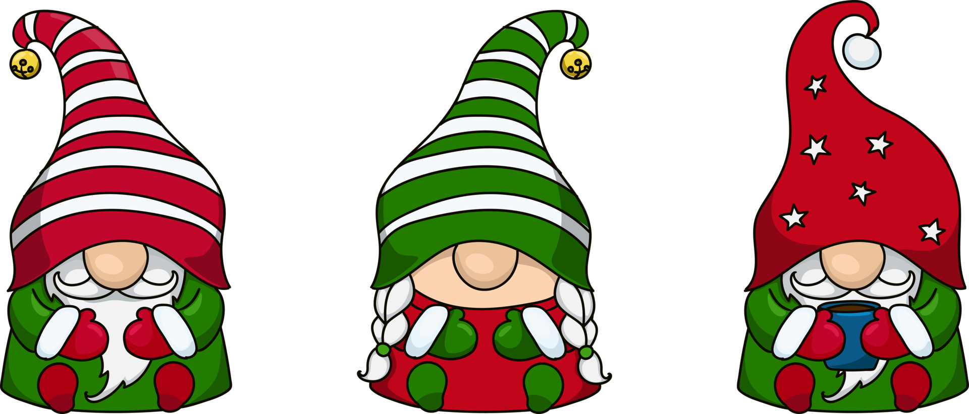 três gnomos de natal escandinavos, ilustração de ano novo png