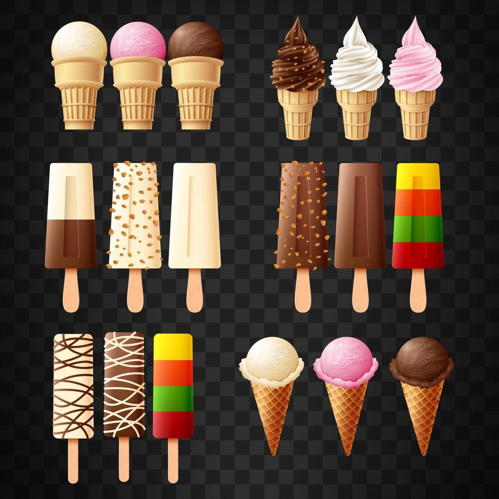 Set of ice cream collection set vector