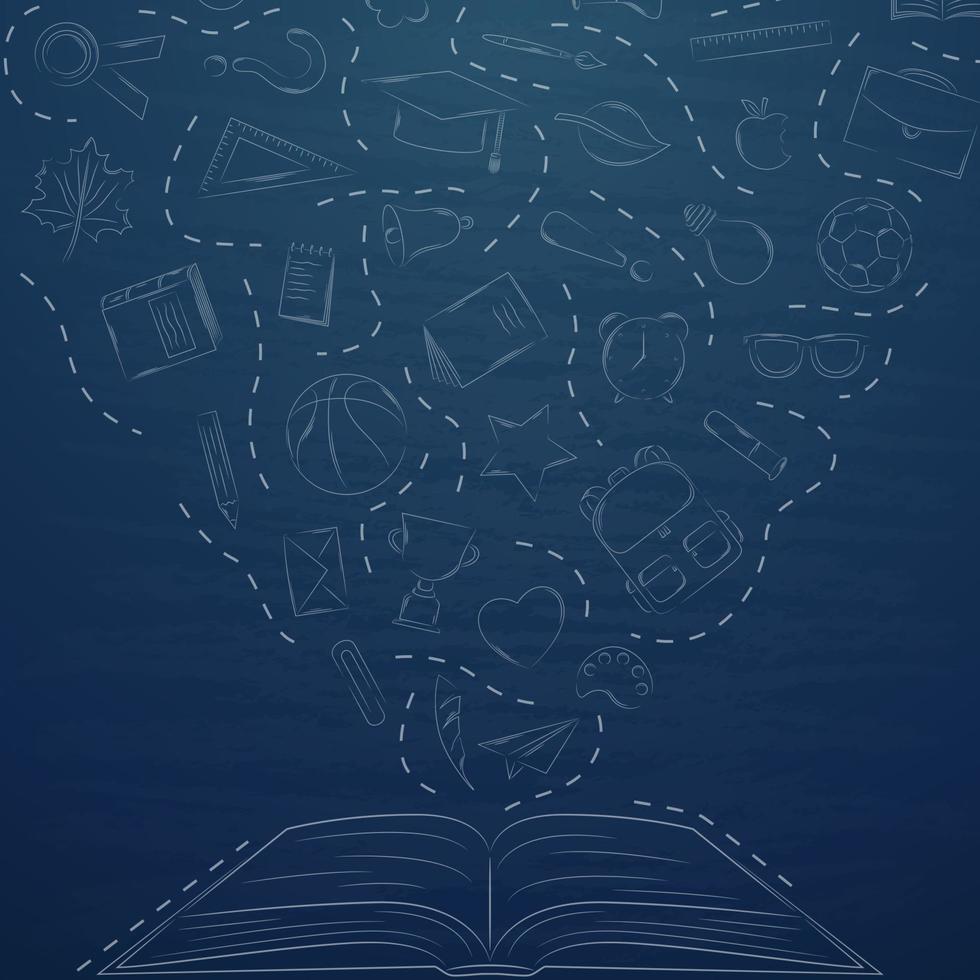 Back to school doodles in chalkboard background vector