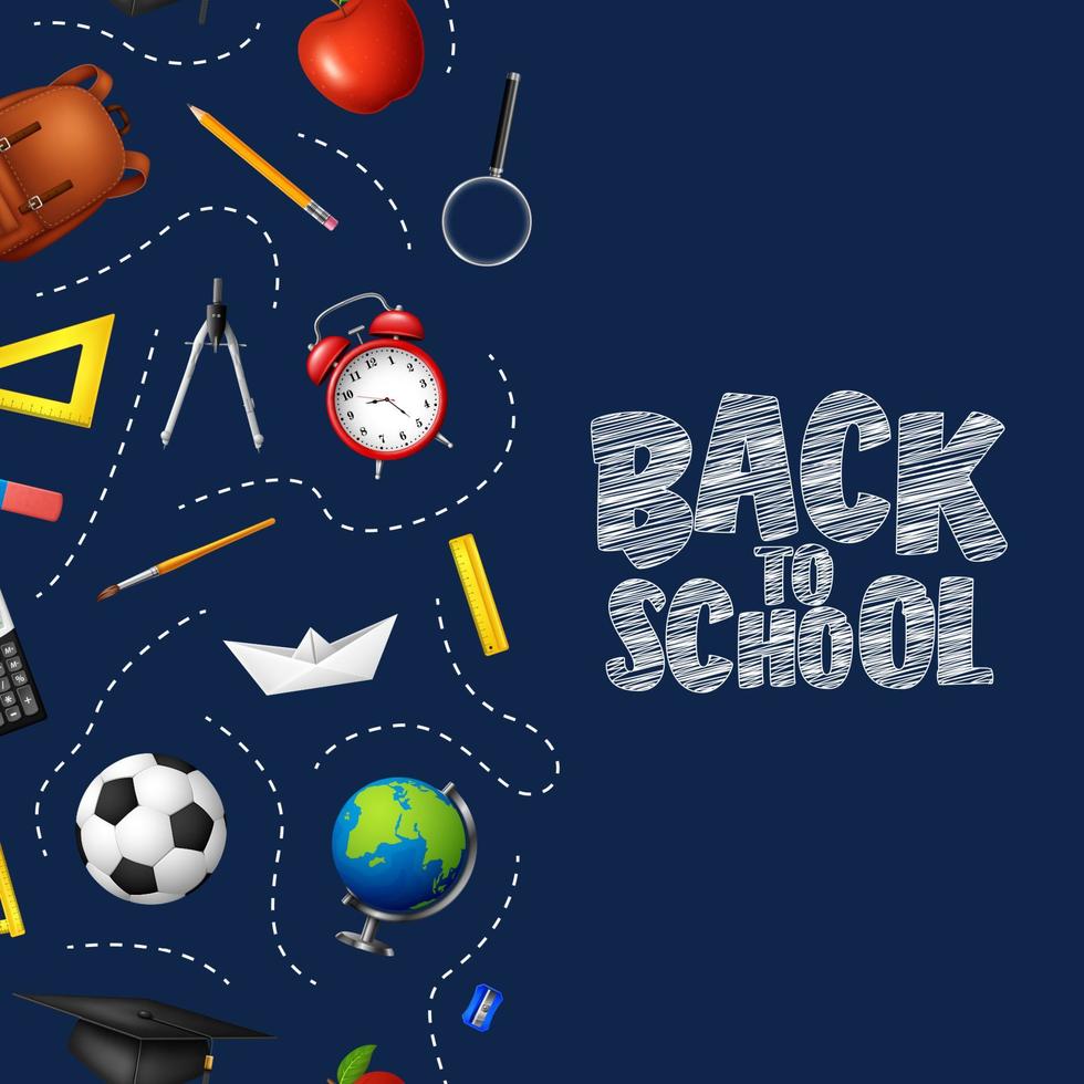 Back to School with school supplies on chalkboard background vector