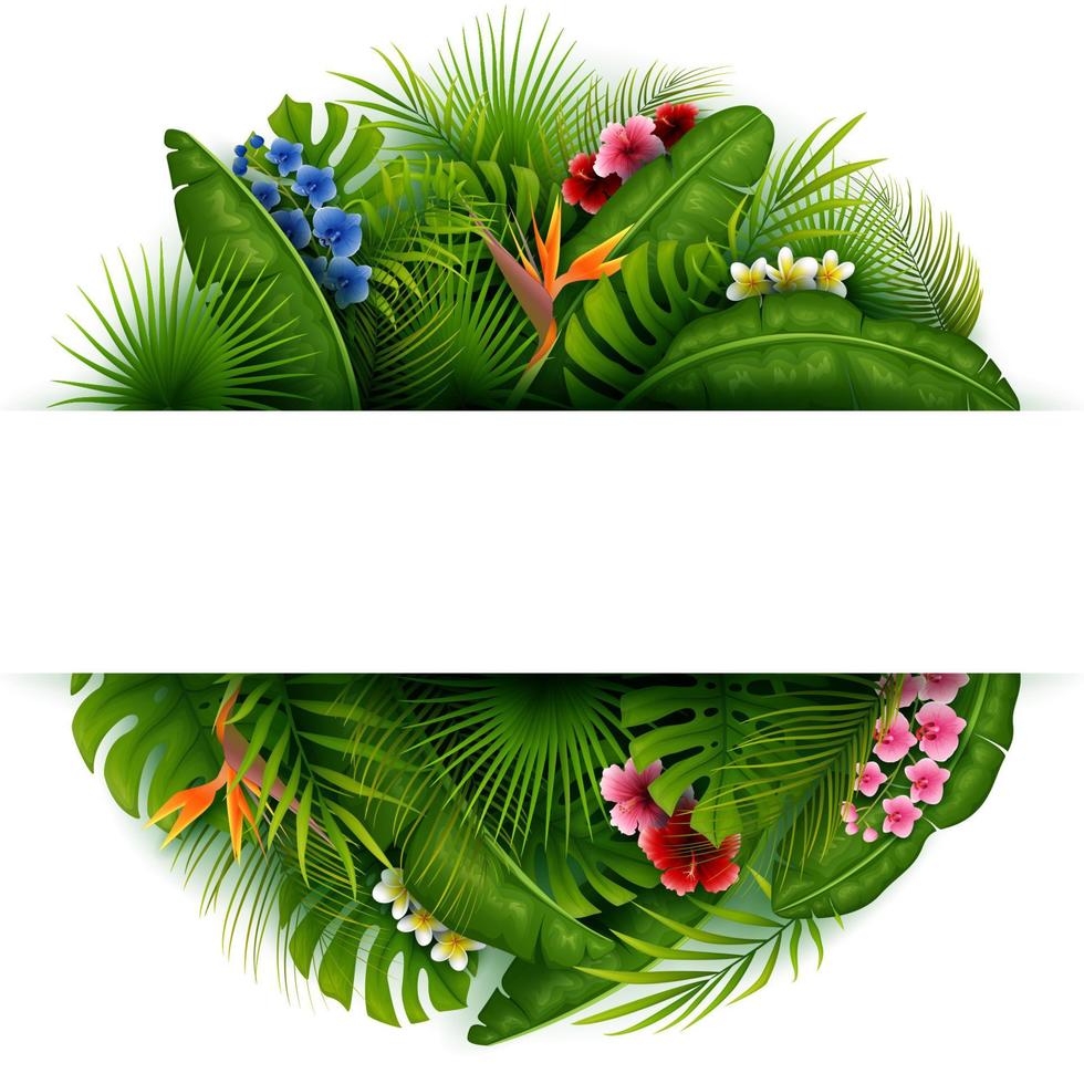 Green summer with tropical leaves and flowers vector