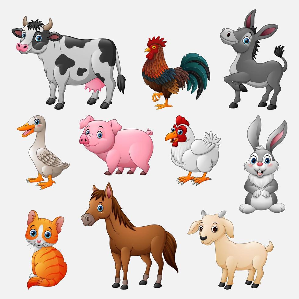 colección de animales de granja en fondo blanco vector