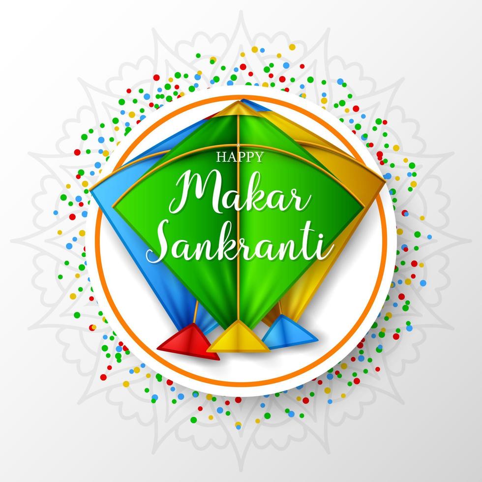 Makar sankranti greeting card with colorful kites vector