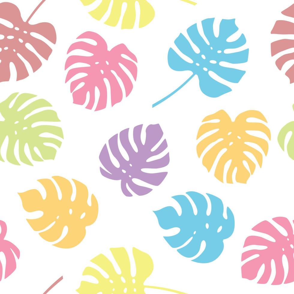 patrón sin costuras de hojas de monstera coloridas. hojas tropicales de fondo de palmera vector