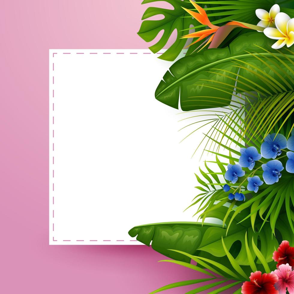 Green summer with tropical leaves and flowers vector