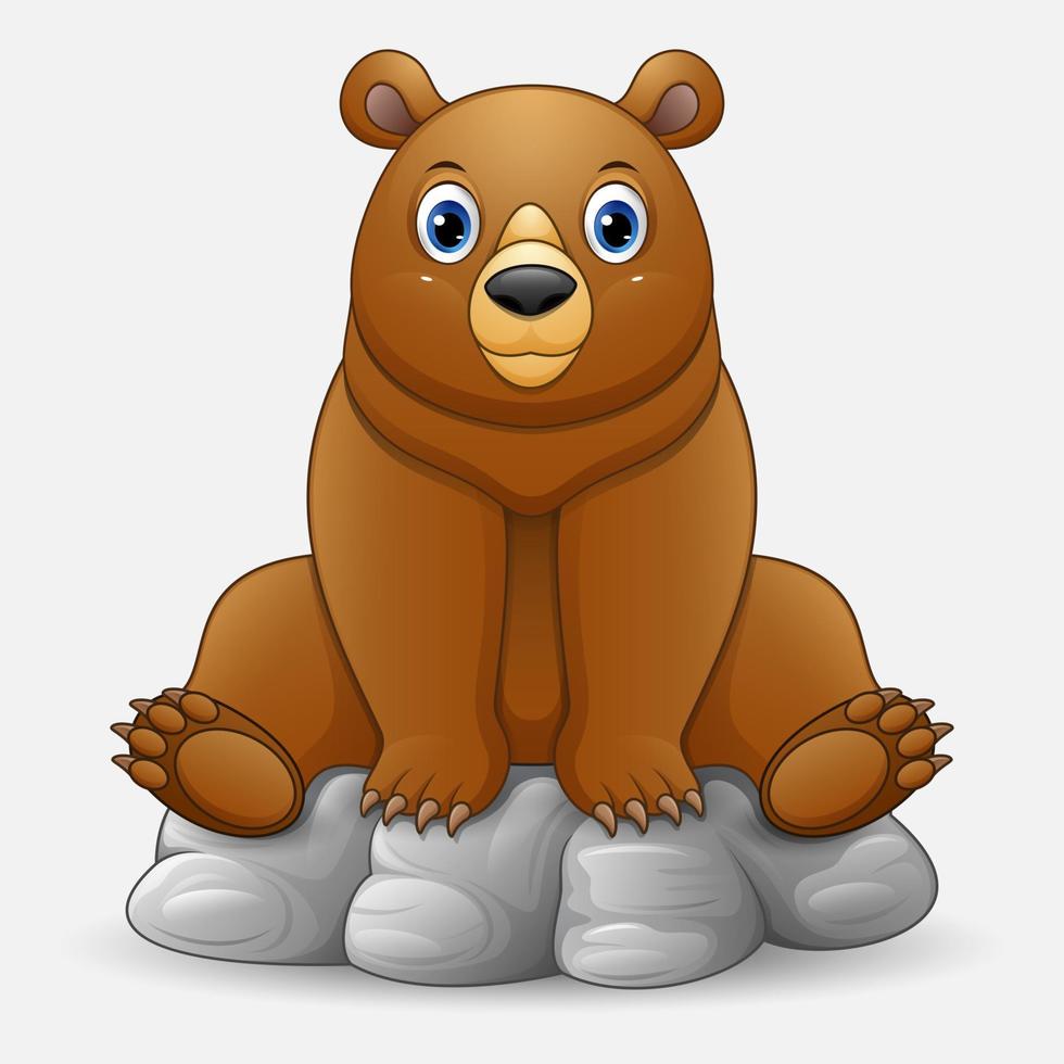 Cute baby bear cartoon sitting on rock vector