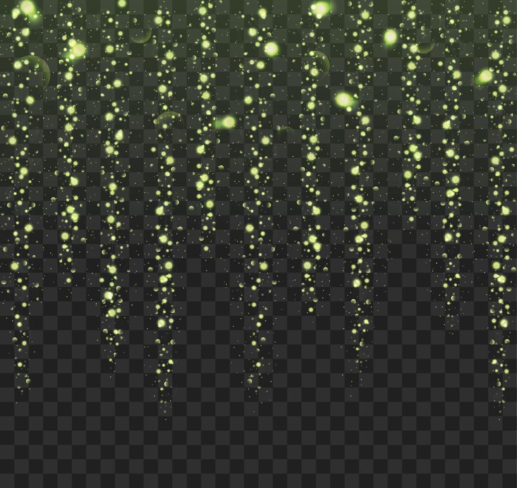 Glowing lights green glitter isolated on a black background vector