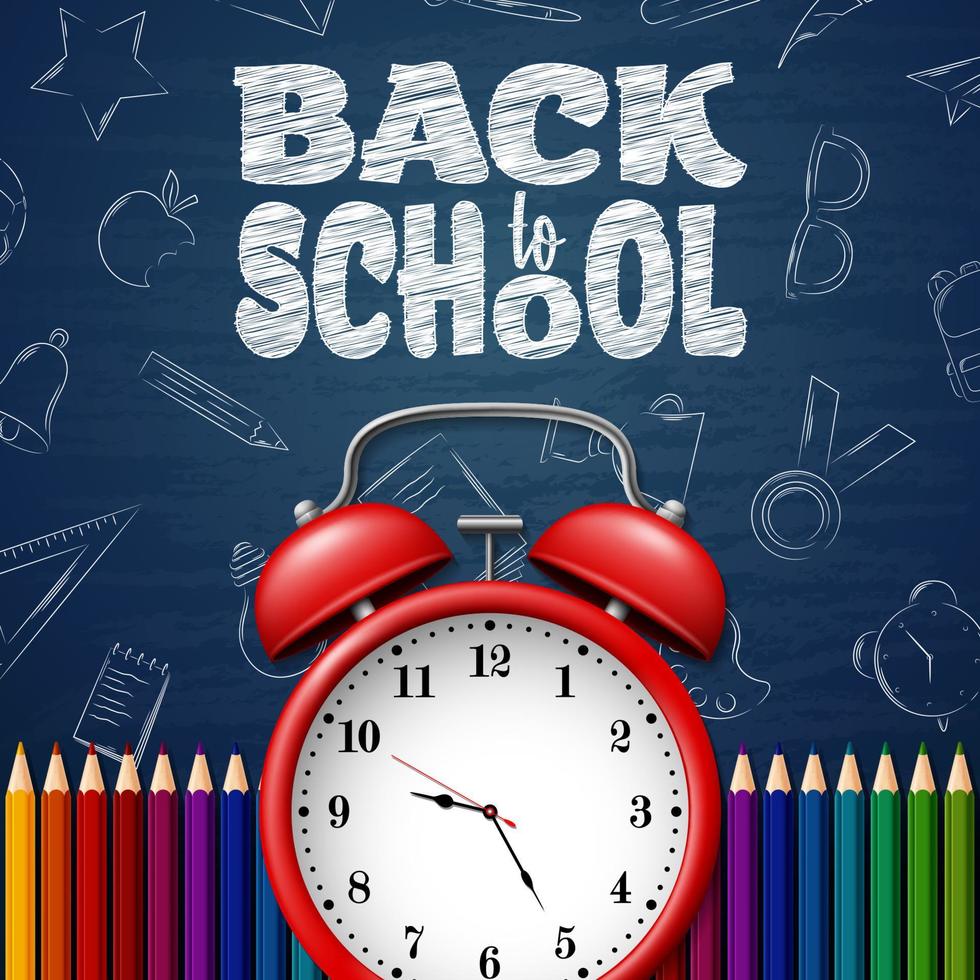 Back to School with school supplies on chalkboard background vector