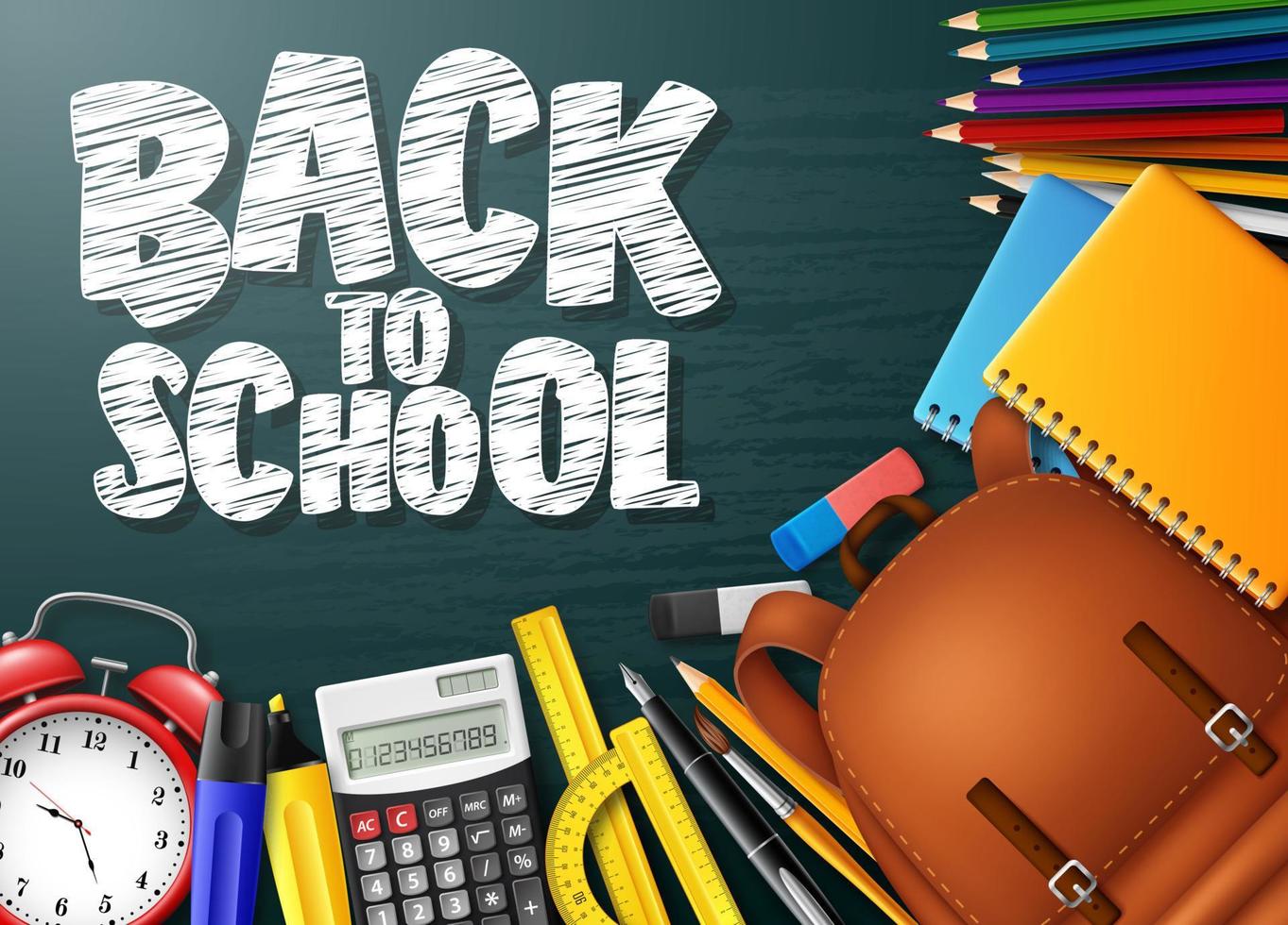 Back to School with school supplies on chalkboard background vector