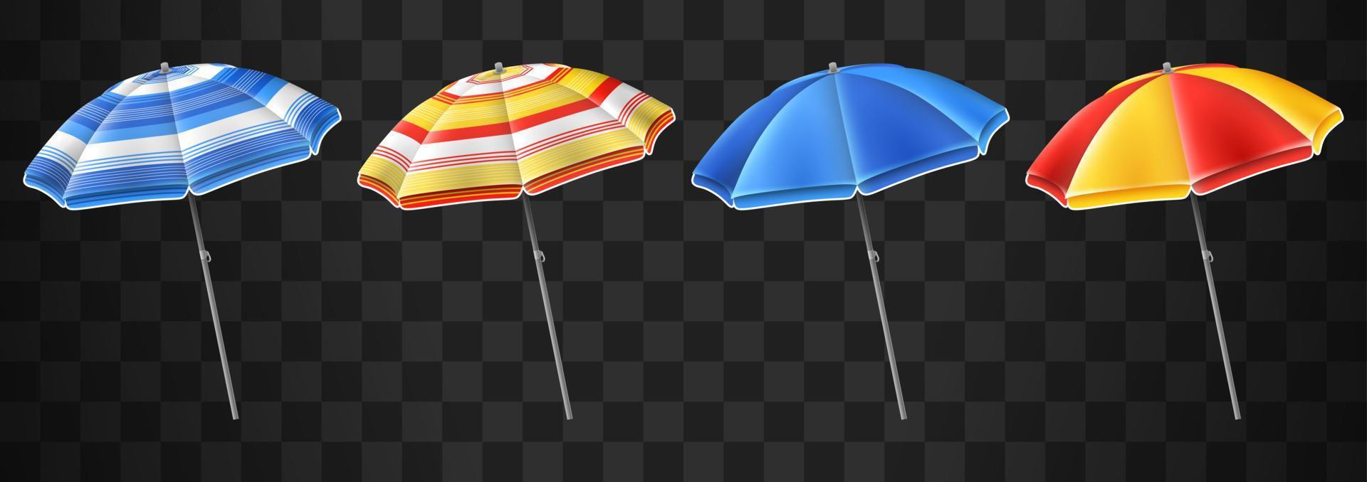 Beach umbrellas set isolated on black background vector