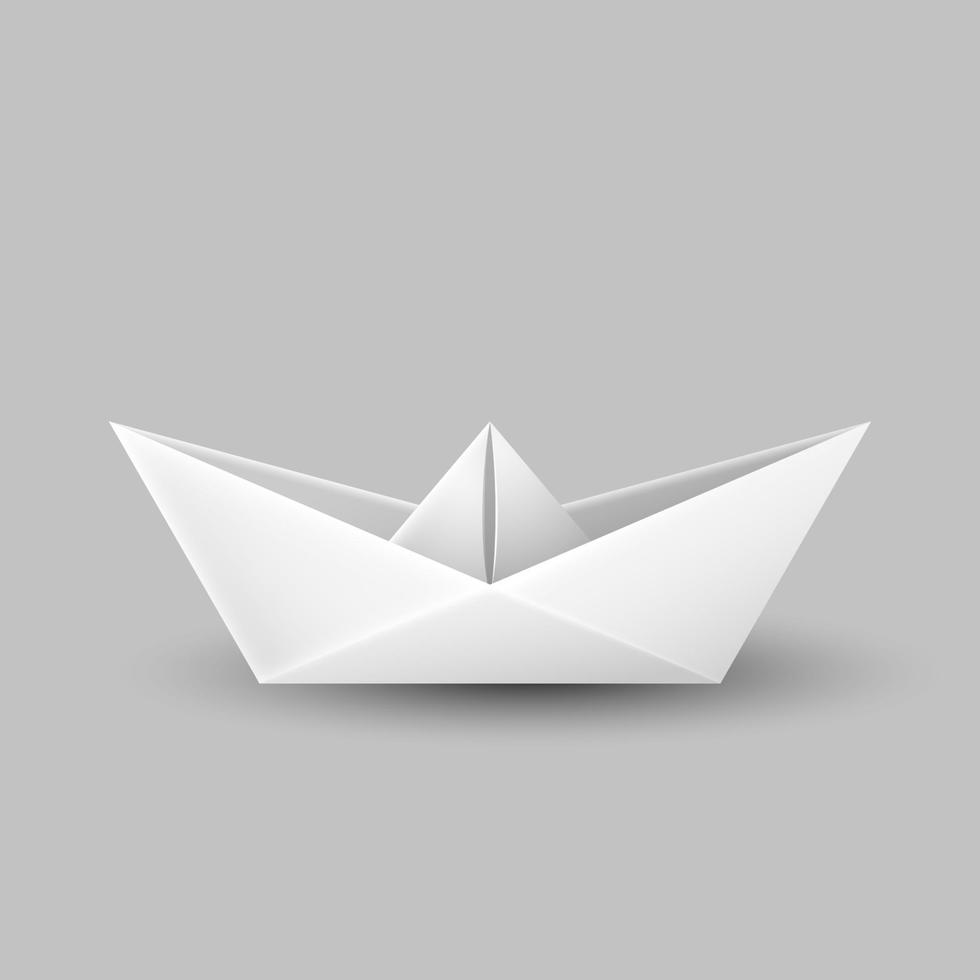 Origami paper boat, ship isolated on gray background vector