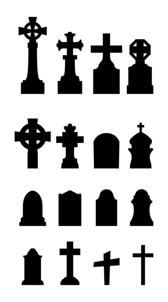 Graveyard icons set on white background vector