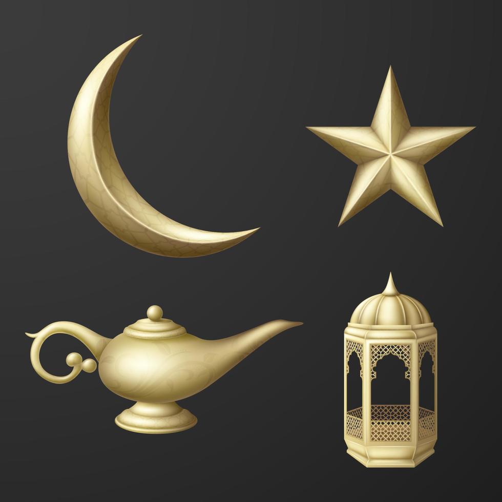 Islamic culture icons collection set vector