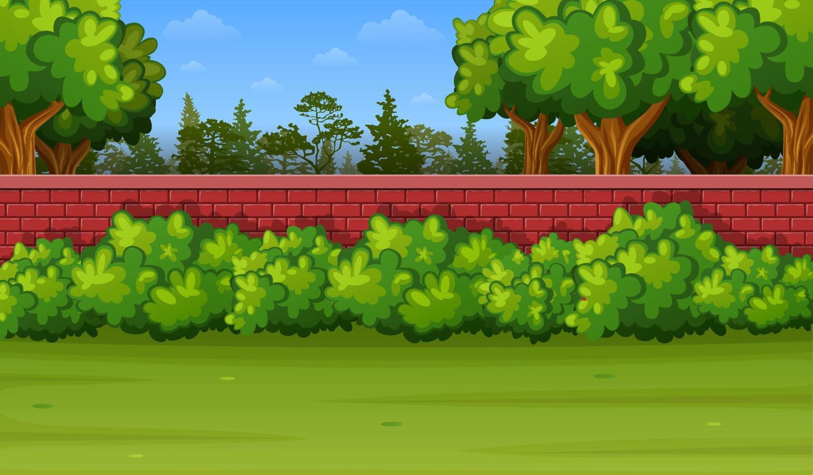 Garden background with brick wall and green grass 12086659 Vector Art