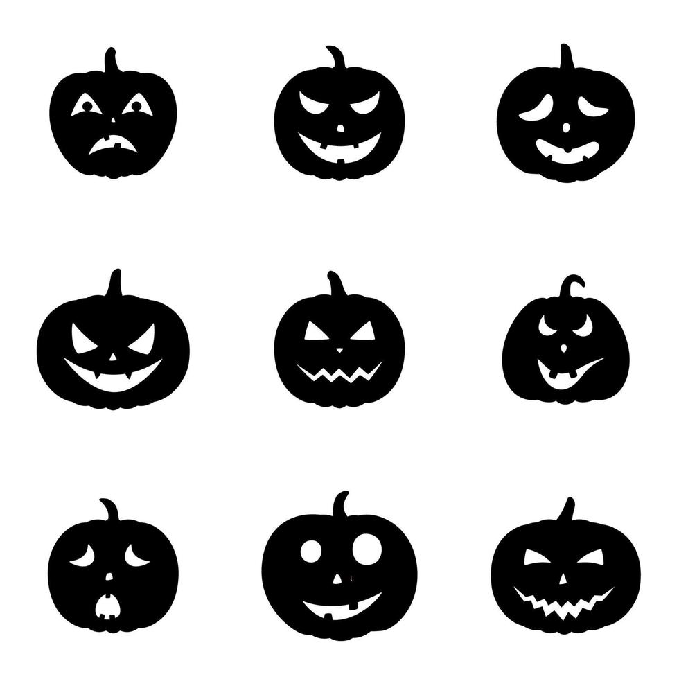conjunto de calabazas de halloween con caras diferentes vector