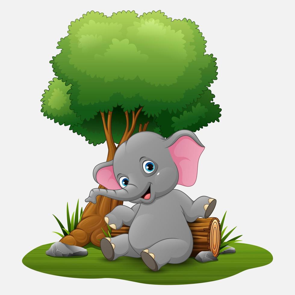 Cute baby elephant sitting under tree vector