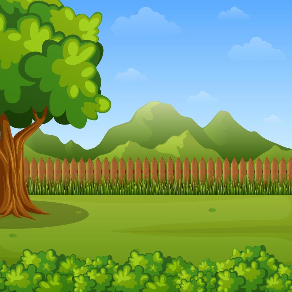 paisaje de montaña con valla y árboles vector