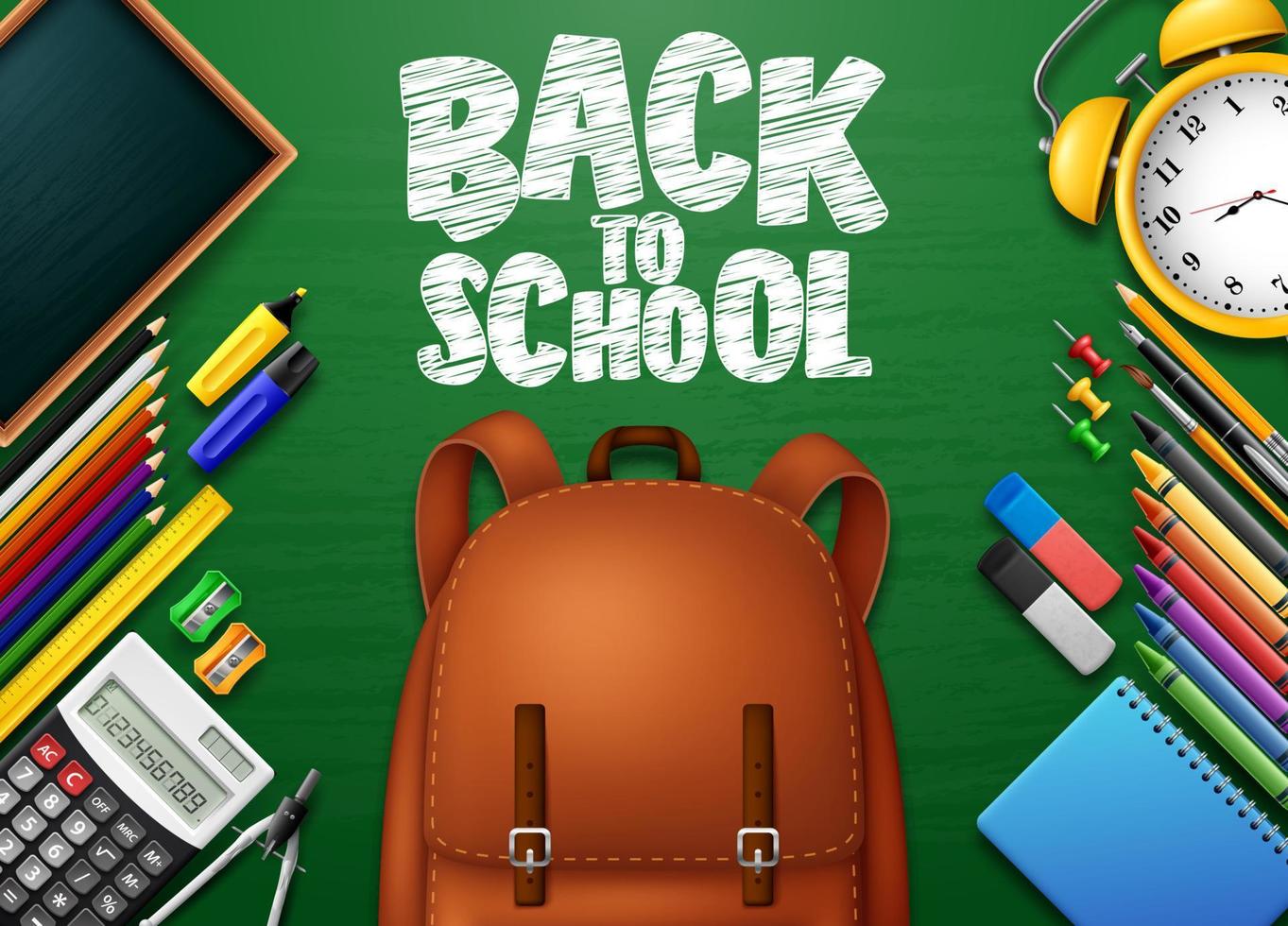 Back to School with school supplies on chalkboard background vector