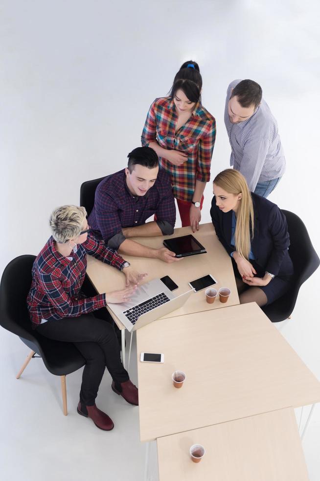 aerial view of business people group on meeting photo