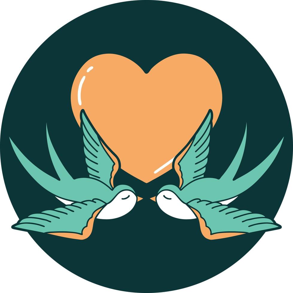 iconic tattoo style image of swallows and a heart vector