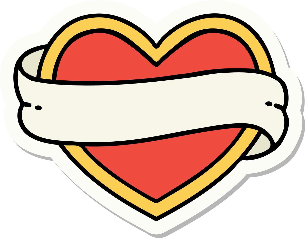 sticker of tattoo in traditional style of a heart and banner vector