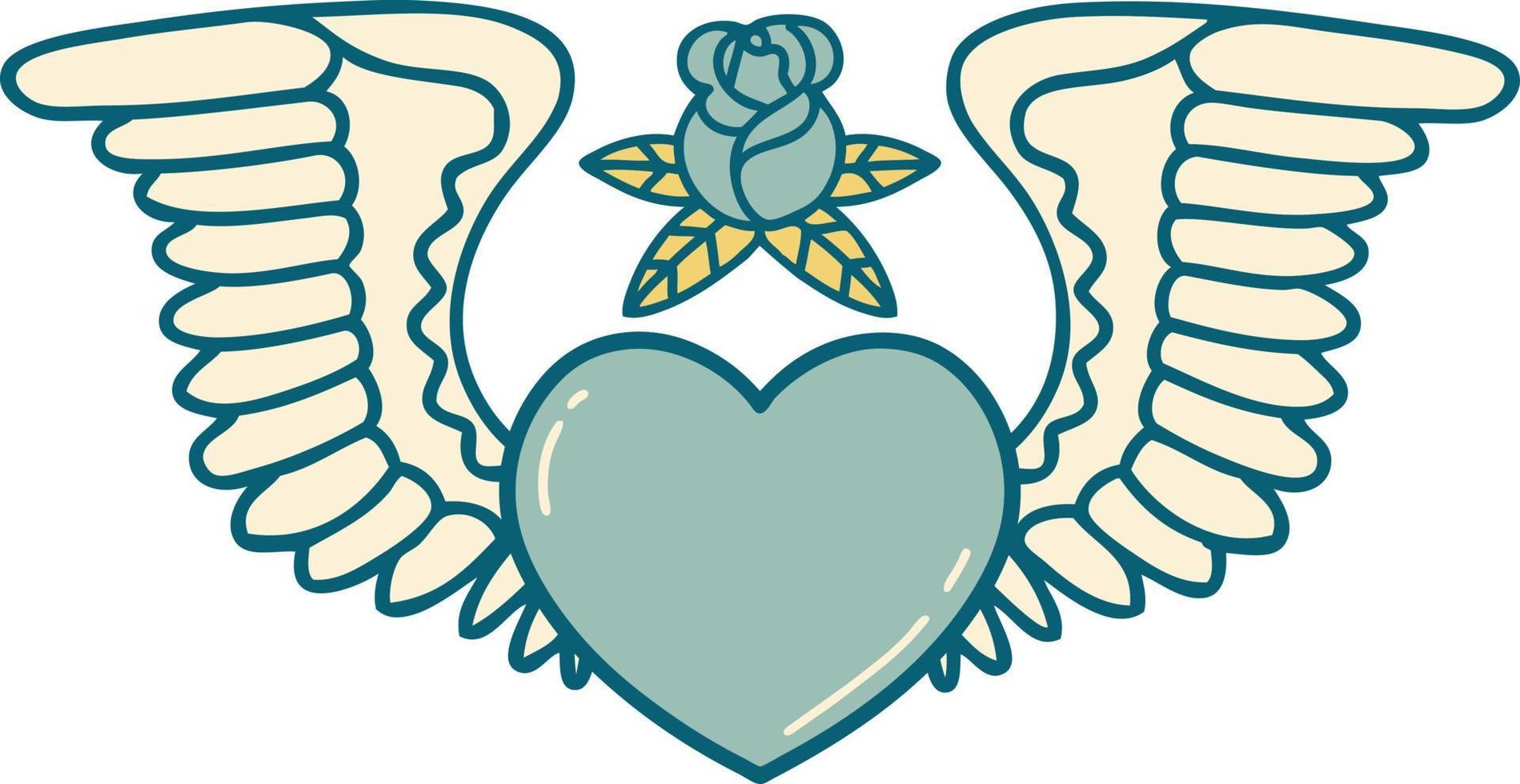 iconic tattoo style image of a heart with wings vector