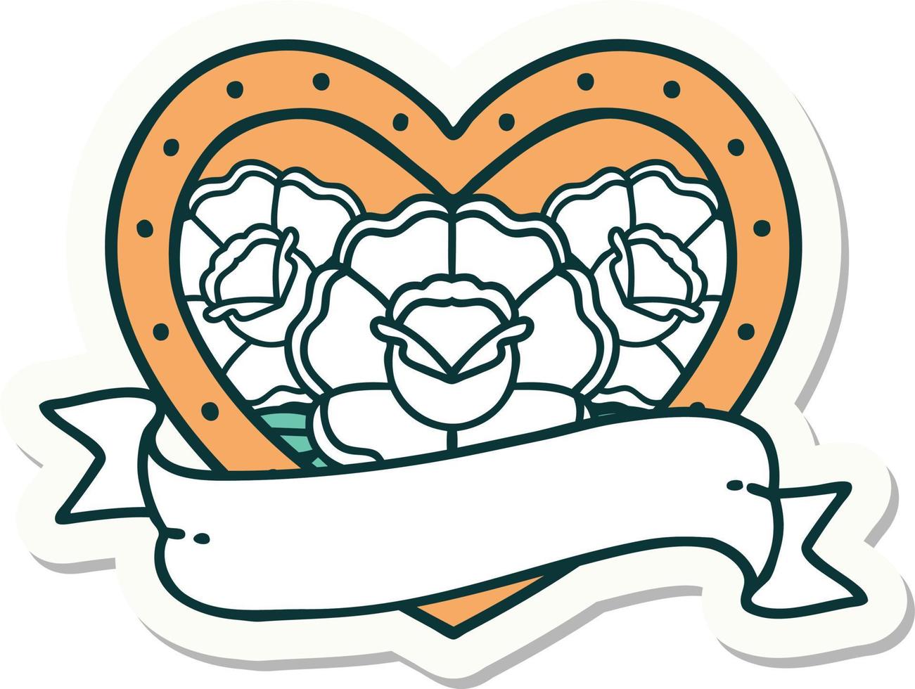 sticker of tattoo in traditional style of a heart and banner with flowers vector