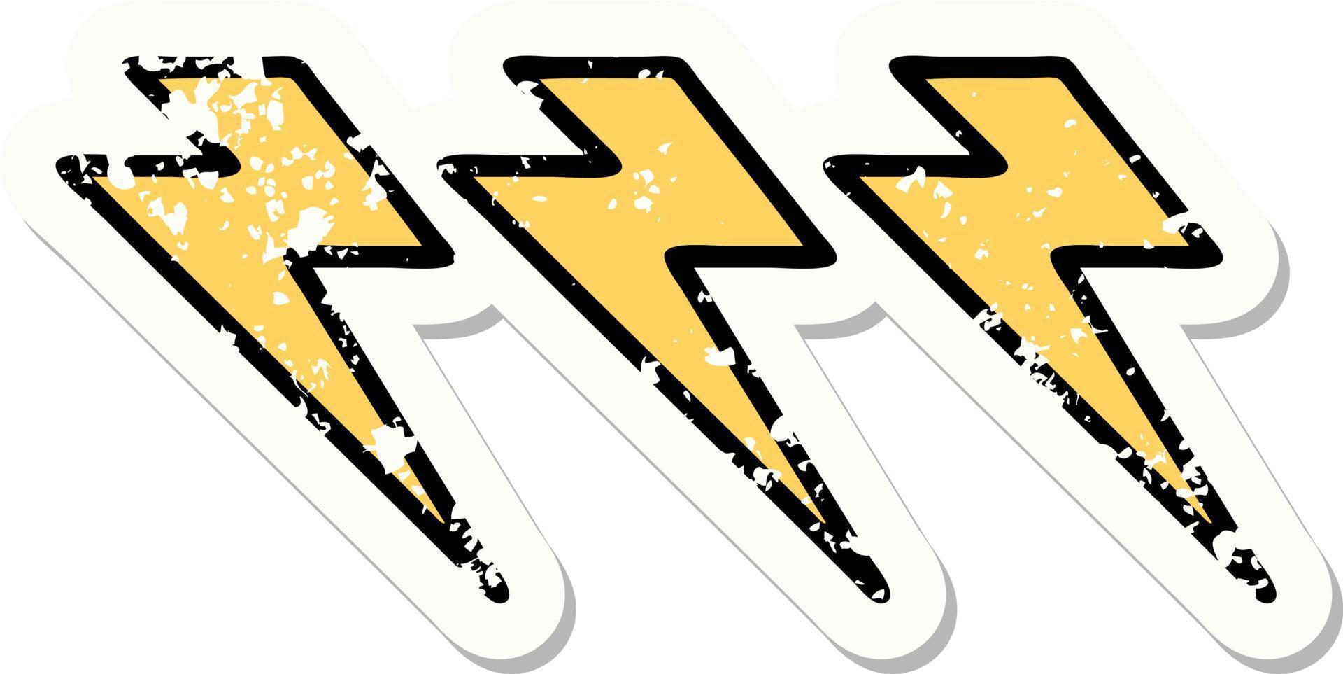 distressed sticker tattoo in traditional style of lighting bolts vector