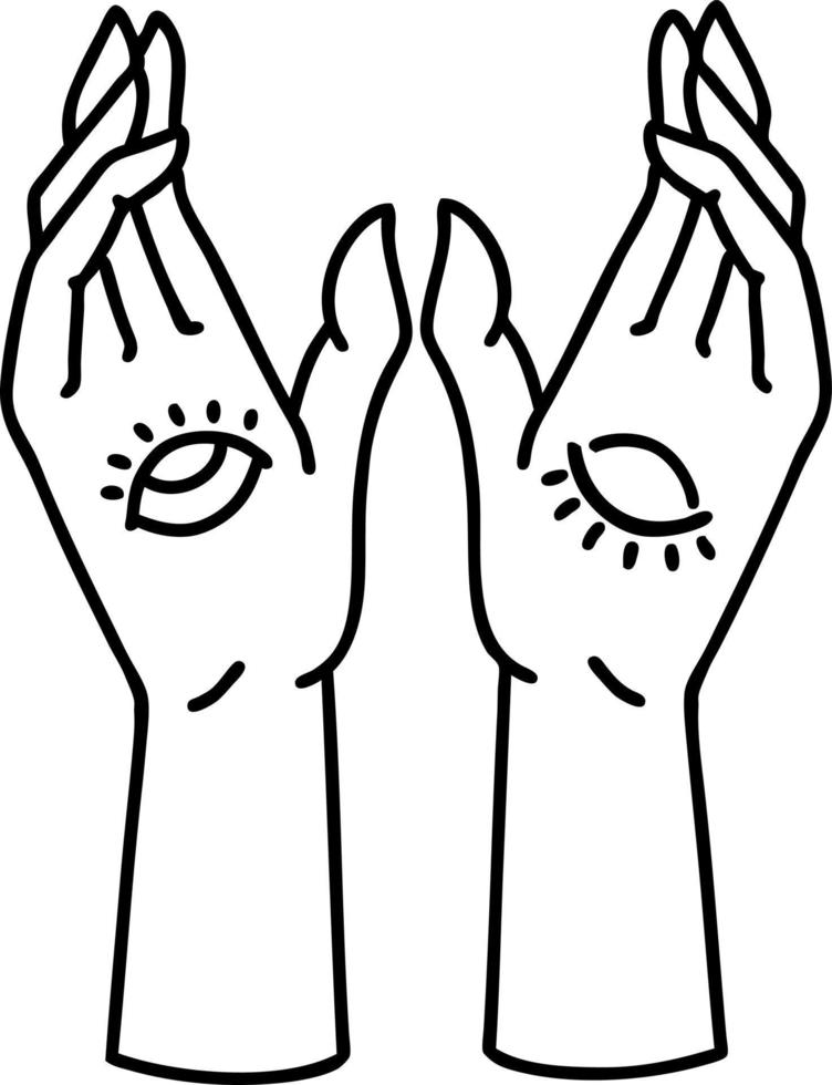 tattoo in black line style of mystic hands vector