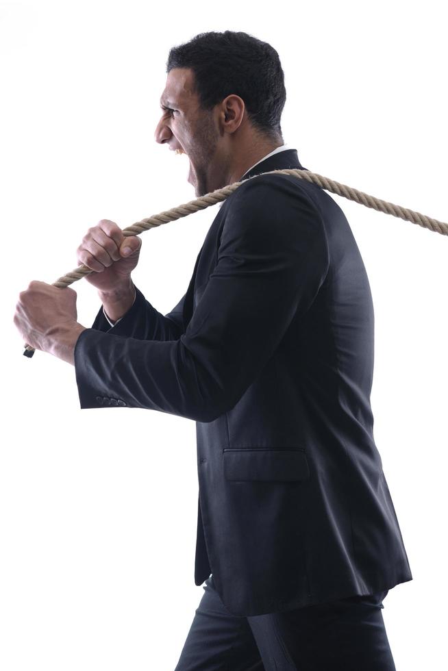 business man with rope isolated on white background photo