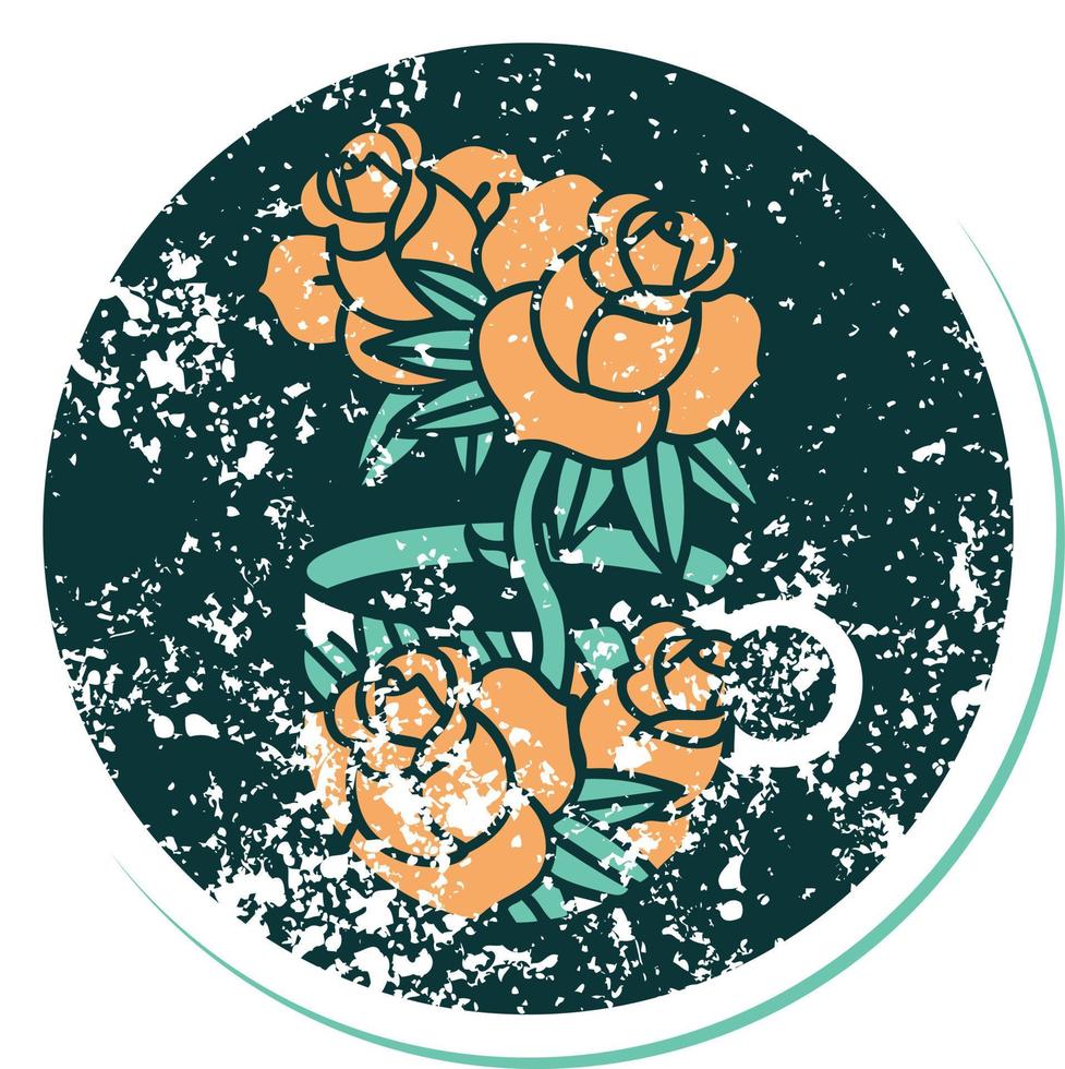 iconic distressed sticker tattoo style image of a cup and flowers vector