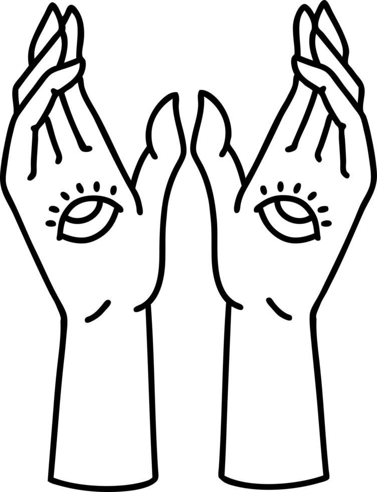 tattoo in black line style of mystic hands vector