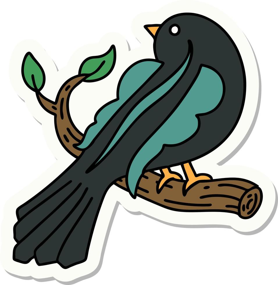 sticker of tattoo in traditional style of a bird on a branch vector