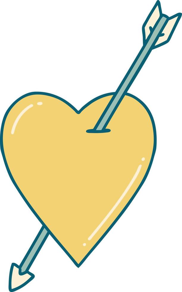 imagen icónica de estilo tatuaje de una flecha y un corazón vector