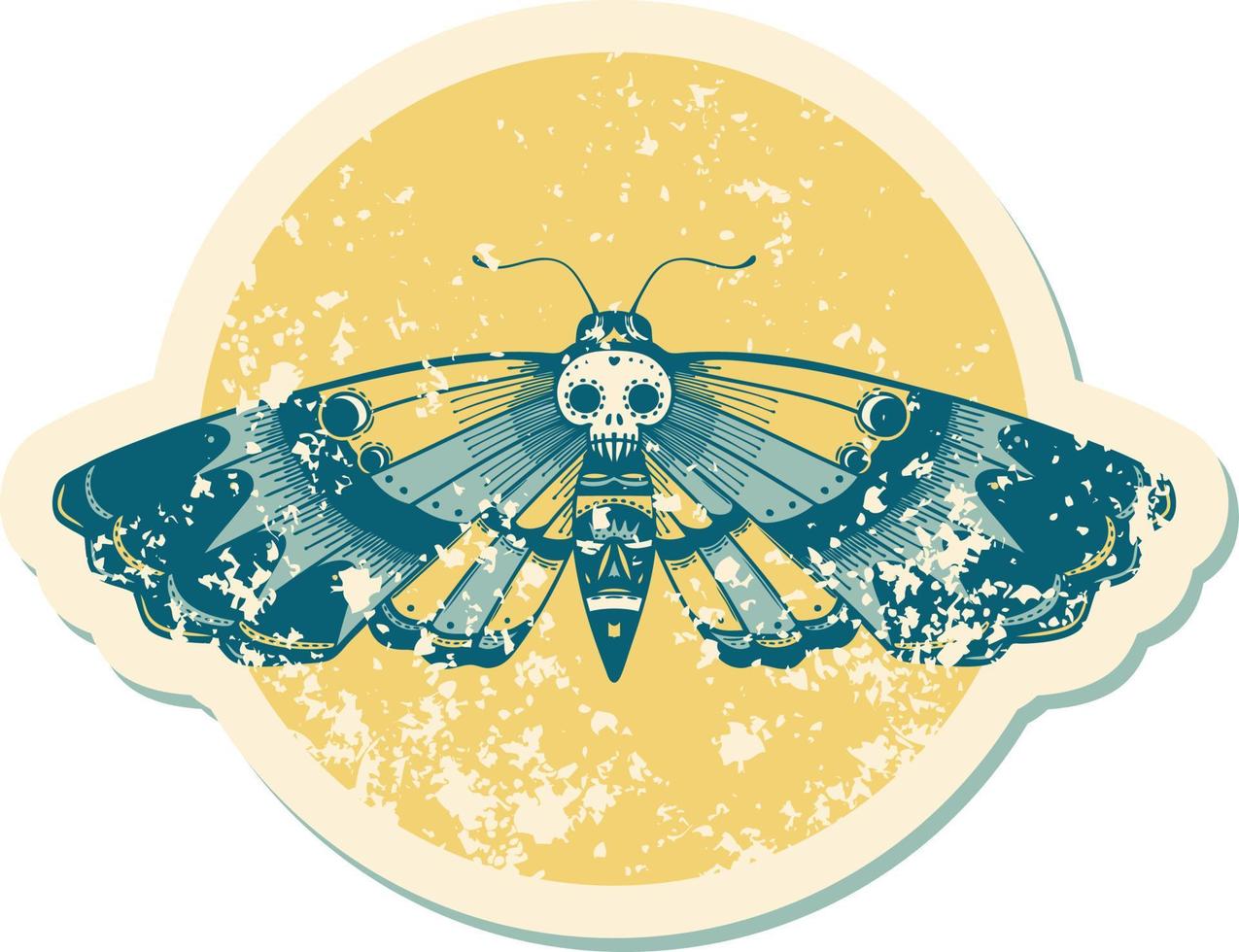 iconic distressed sticker tattoo style image of a deaths head moth vector
