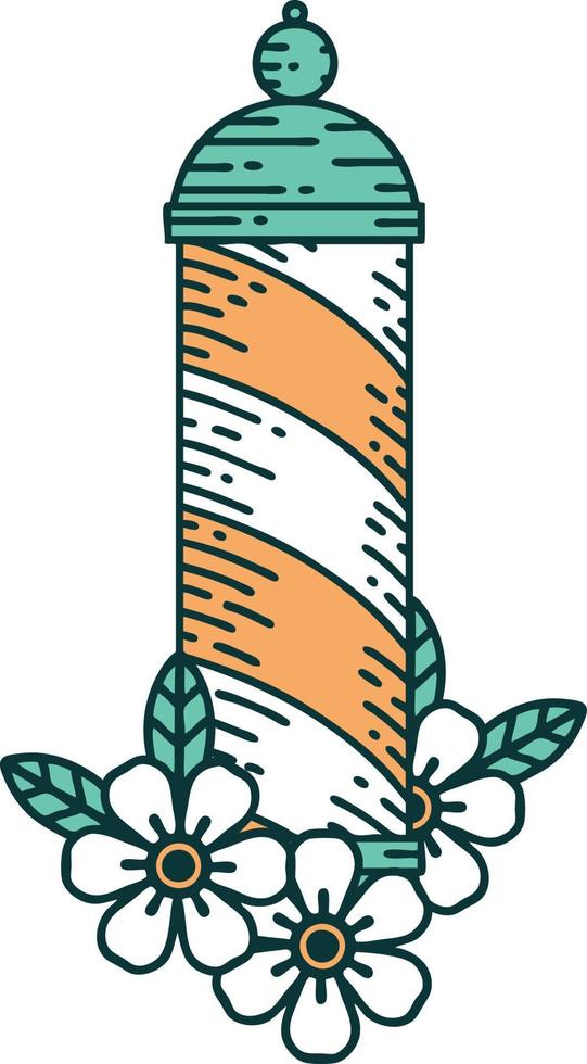 iconic tattoo style image of a barbers pole vector