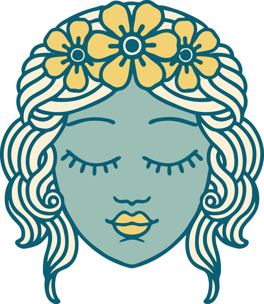 iconic tattoo style image of a maidens face vector