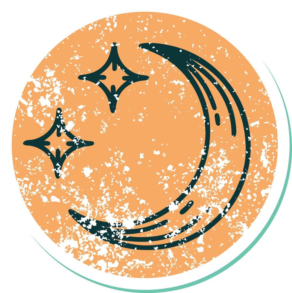 iconic distressed sticker tattoo style image of a moon and stars vector