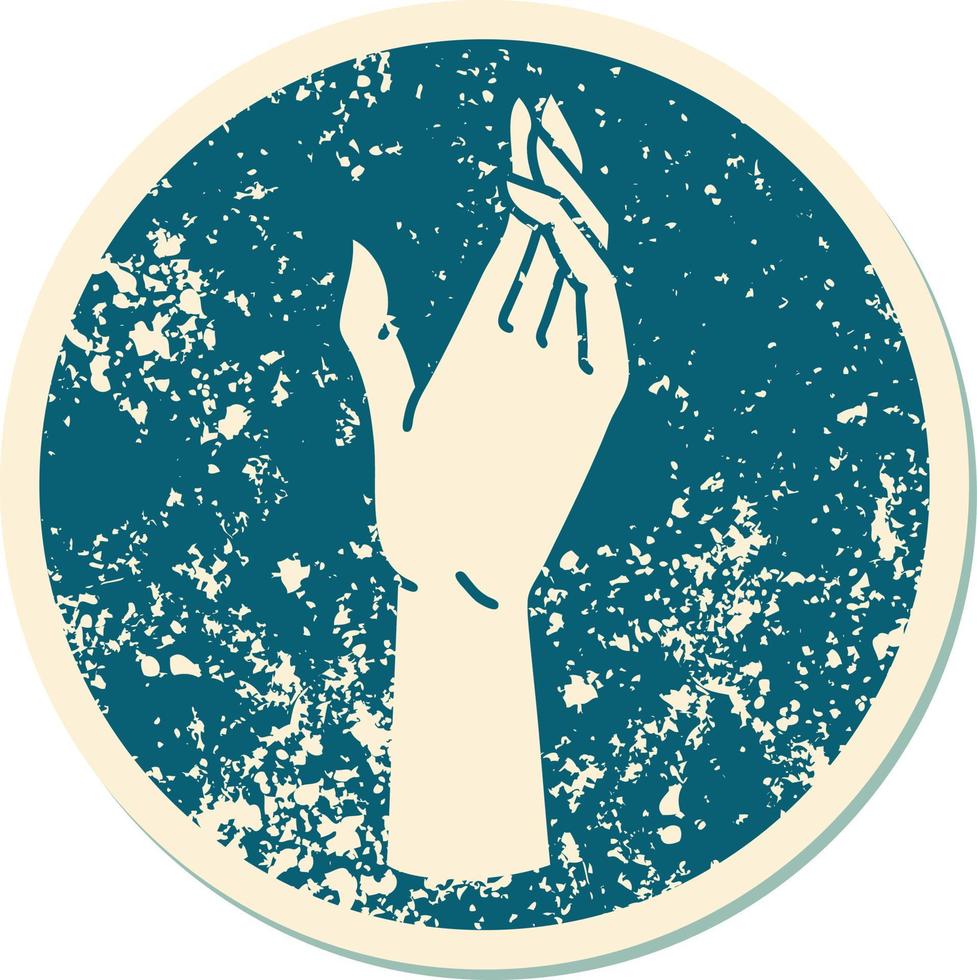 iconic distressed sticker tattoo style image of a hand vector